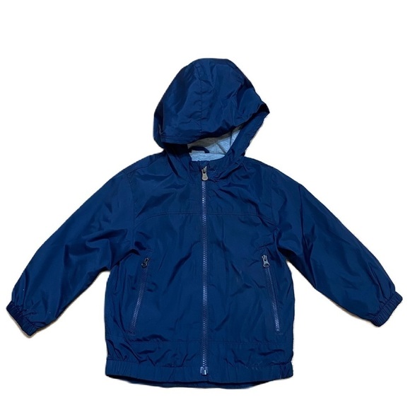 Gap Blue Jacket Sz 2 Gray Lined Spring Fall Hooded Wind Breaker Coat Kid Toddler - Picture 1 of 3